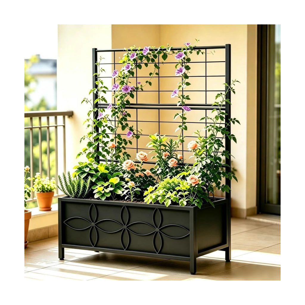 Zhongma Sturdy Raised Garden Bed with Trellis (15.75 x 35.43 x 48.8 in) for Vegetables Flower, Planter Box for Backyard