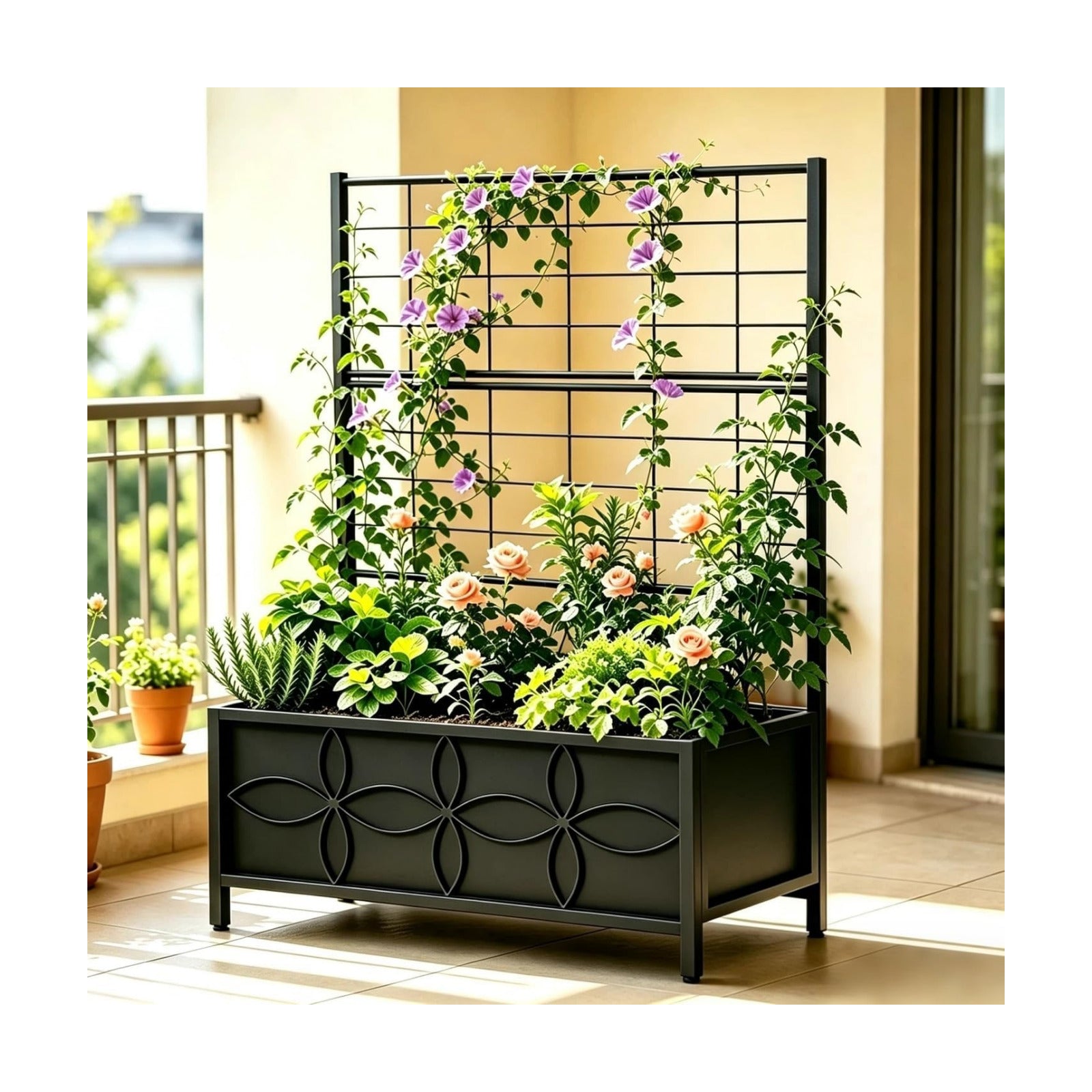 Zhongma Sturdy Raised Garden Bed with Trellis (15.75 x 35.43 x 48.8 in) for Vegetables Flower, Planter Box for Backyard