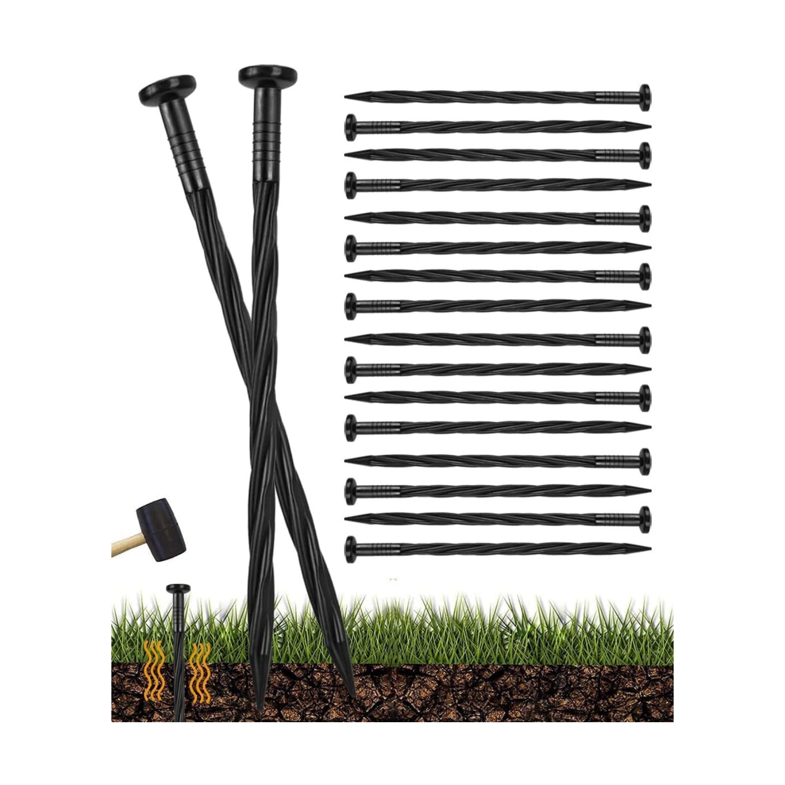 100pack 8-Inch Plastic Landscape Edging Spikes Landscape Anchoring Nail Spiral Landscape Stake for Weed Barrier, Paver