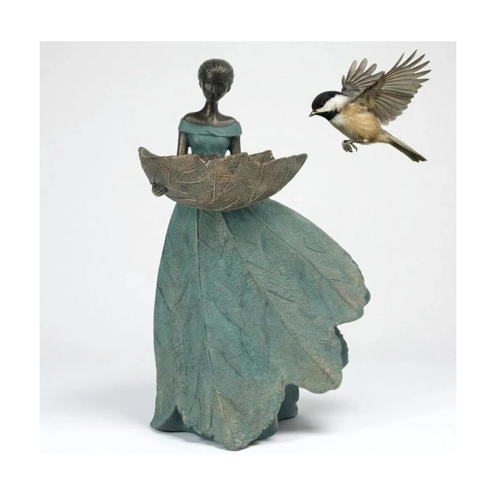 DiliComing Fairy Garden Statues Bird Feeder - 12 Inch Outdoor Fairy Statue | Resin Garden Decor, Decorative Patio Yard