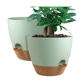 UOUZ 12inch 2Pack Large Self Watering Planters, Plastic Plant Pots with 60oZ Removable Deep Reservoir and Multi Mesh Drainage Holes for Indoor Outdoor Garden Plants and Flowers, Green with Brown