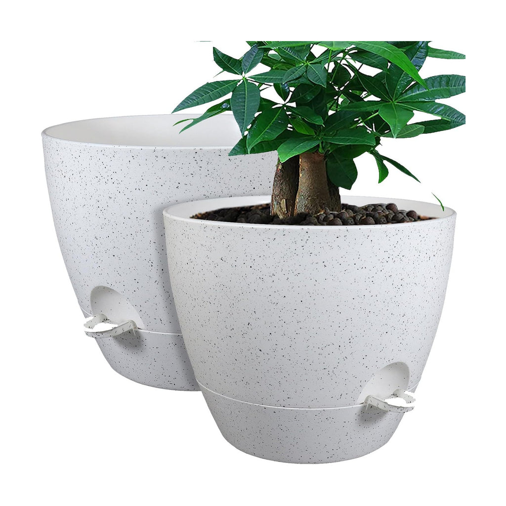 UOUZ 12inch 2Pack Large Self Watering Planters, Plastic Plant Pots with 60oZ Removable Deep Reservoir and Multi Mesh