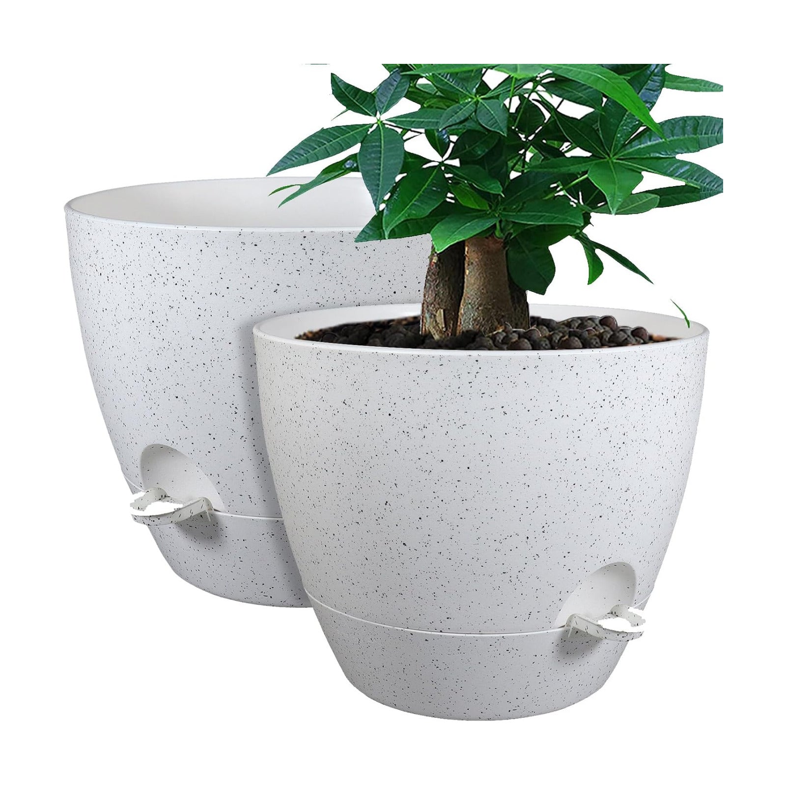 UOUZ 12inch 2Pack Large Self Watering Planters, Plastic Plant Pots with 60oZ Removable Deep Reservoir and Multi Mesh