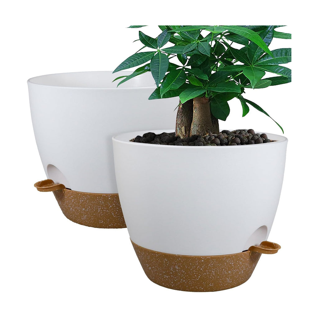 UOUZ 12inch 2Pack Large Self Watering Planters, Plastic Plant Pots with 60oZ Removable Deep Reservoir and Multi Mesh
