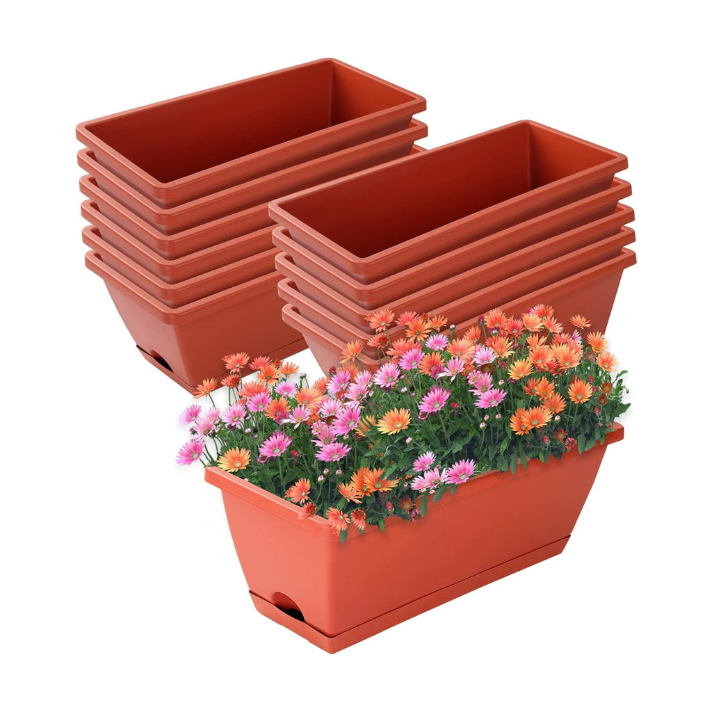 CHUKEMAOYI Window Box Planter, Plastic Vegetable Flower Planters Boxes | 12 Pack 17 Inches Rectangular Flower Pots with