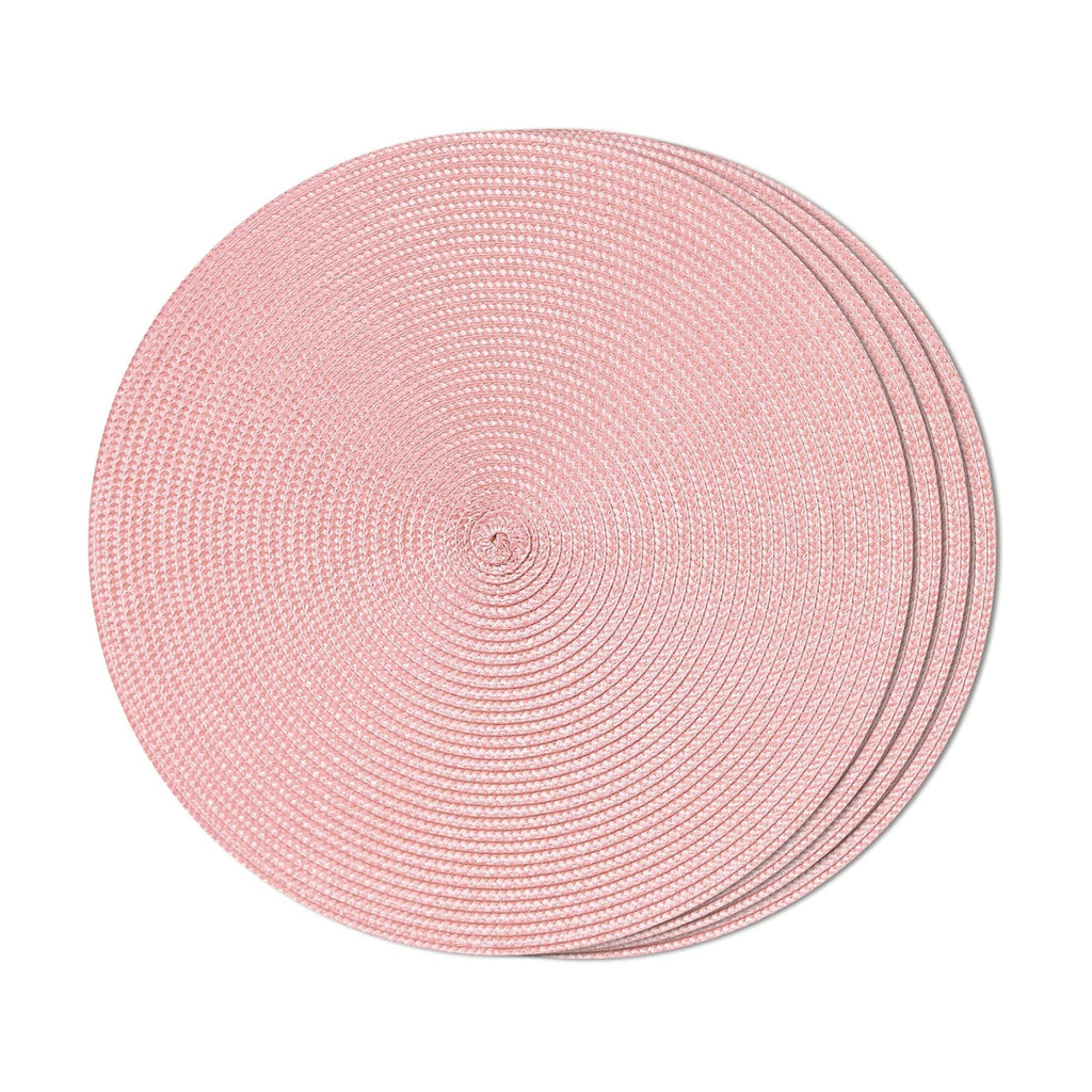 FunWheat Round Braided Placemats Set of 4 Table Mats for Dining Tables Woven Washable Non-Slip Place mats 15inch (Pink, 4pcs)