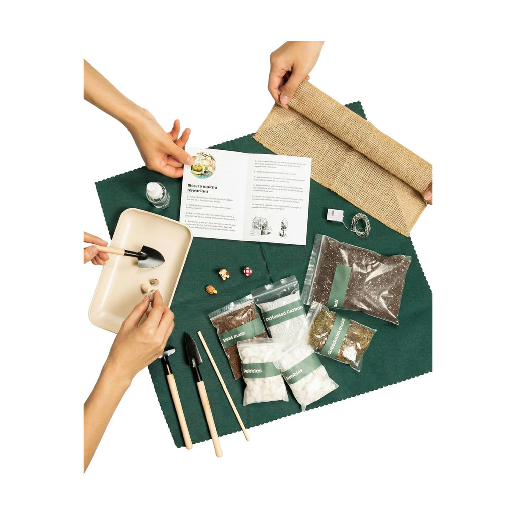 DIY Terrarium Kit with 13 Items Soil Pebbles Sphagnum Moss Activated Carbon Burlap Peat Moss Terrarium Tools Indoor