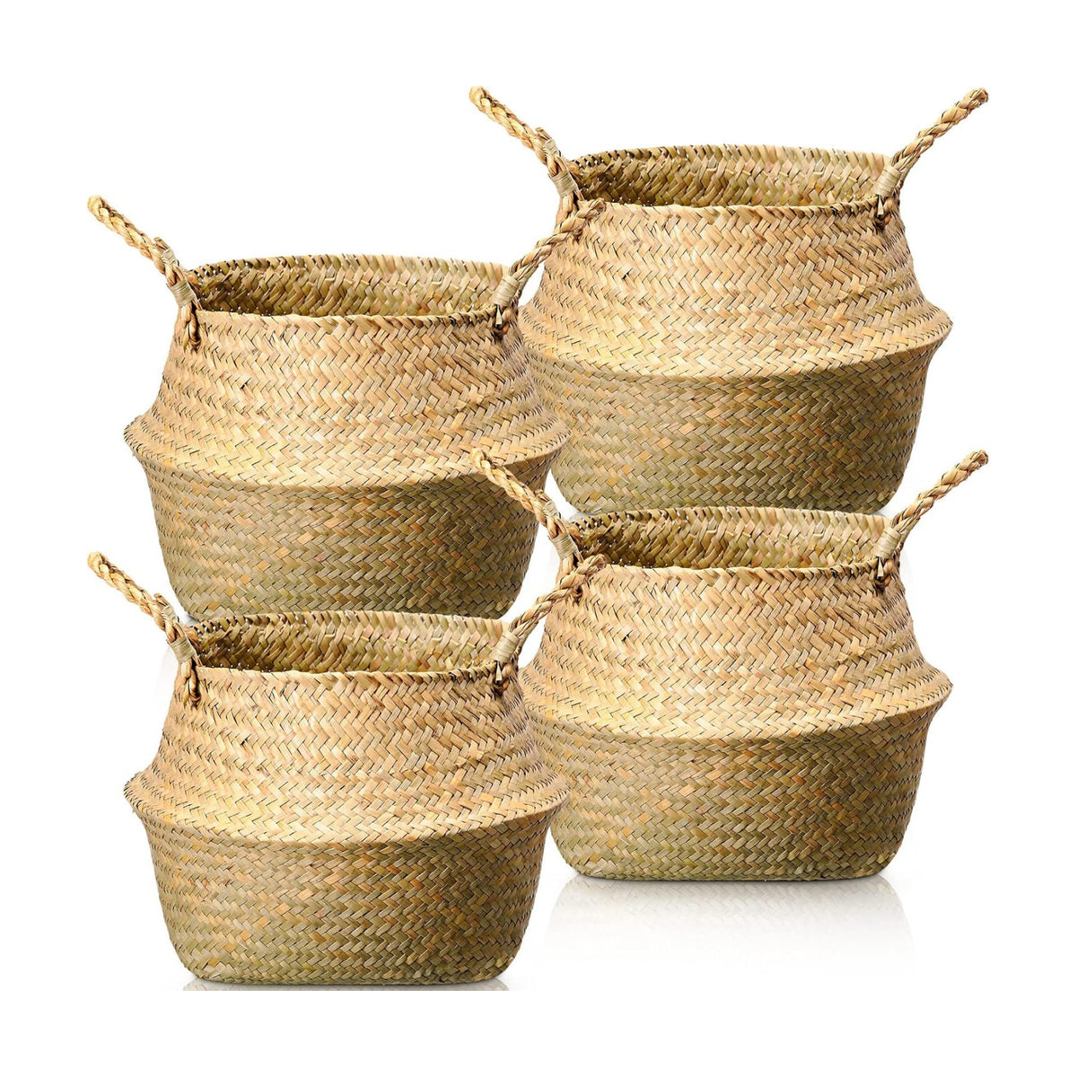 Qunclay 4 Pcs Woven Seagrass Baskets Belly Basket, M,18.46''dx8.66''h