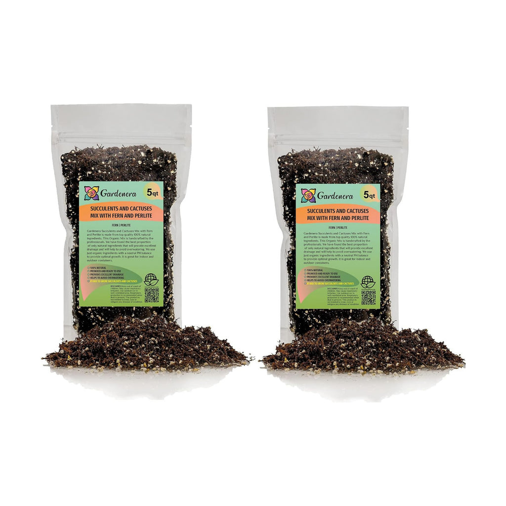 Fern + Perlite Soil Mix - 10 Quart - for Repotting and Planting Succulents and Cactuses (2 Bags of 5 Quart)