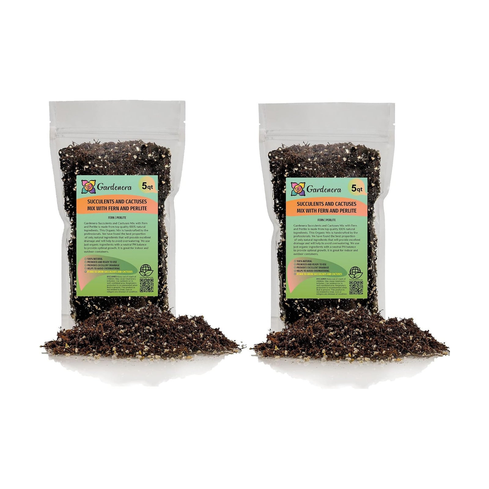 Fern + Perlite Soil Mix - 10 Quart - for Repotting and Planting Succulents and Cactuses (2 Bags of 5 Quart)