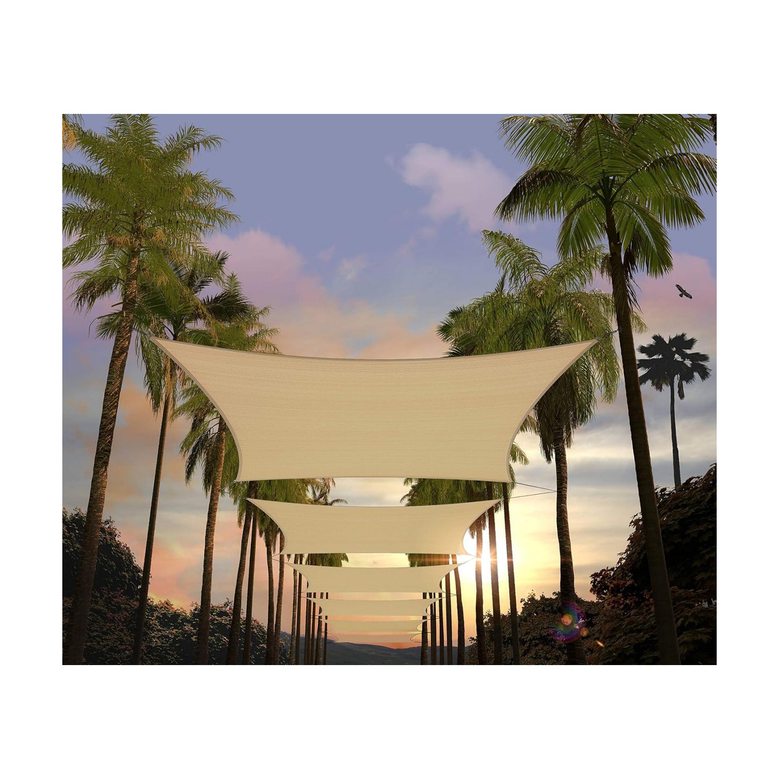 Amgo 8' x 10' Beige Rectangle Square Sun Shade Sail Canopy Awning Fabric Mesh AGSLR, 95% UV Blockage, Water & Air