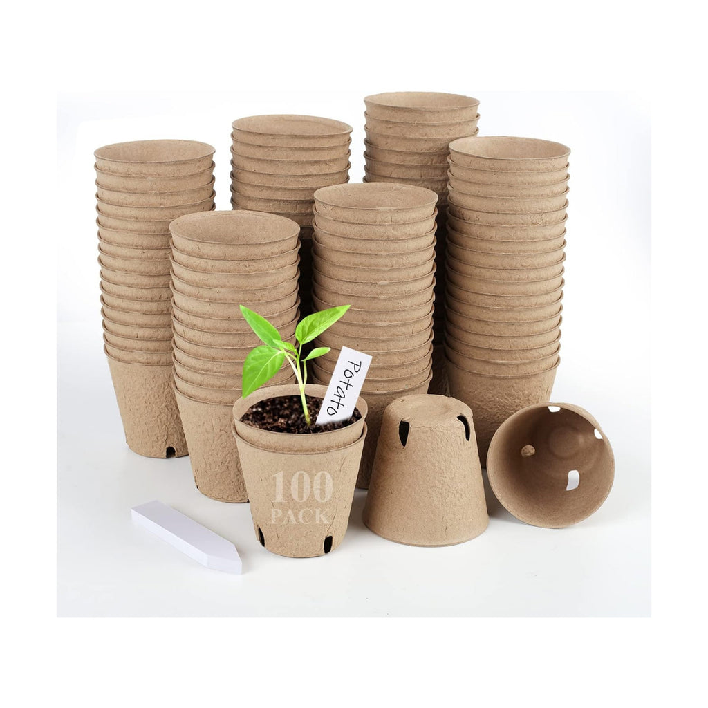 HXSEMAYIG 100PCS Peat Pots, 3.15Inch Seed Starting Pots with Drainage Holes Round Nursery Pot, Garden Germination Nursery Pot Bonus 20 Plant Labels