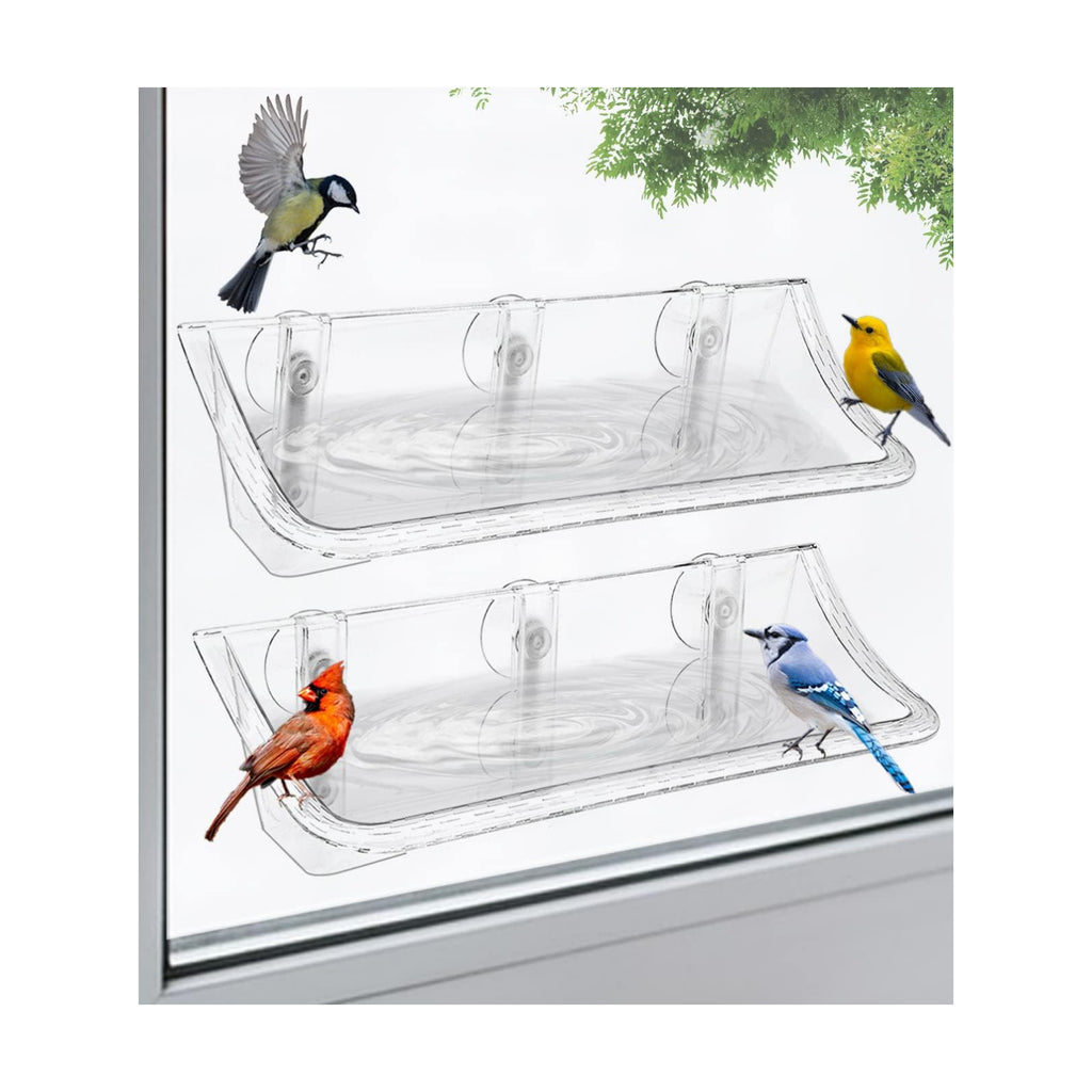 Clear Window Mounted Bird Feeder Bath, 2 Pack