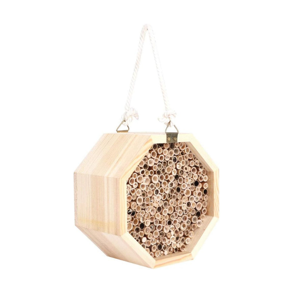 Mason Bee House Wooden Hexagon Bee Habitat Room Hotel Nesting Box Backyard Hanging Decoration