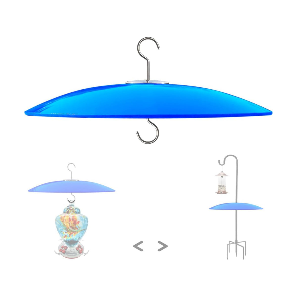 13" Large Glass Rain Cover for Bird Feeder, Blue Weather Guard Dome Shield