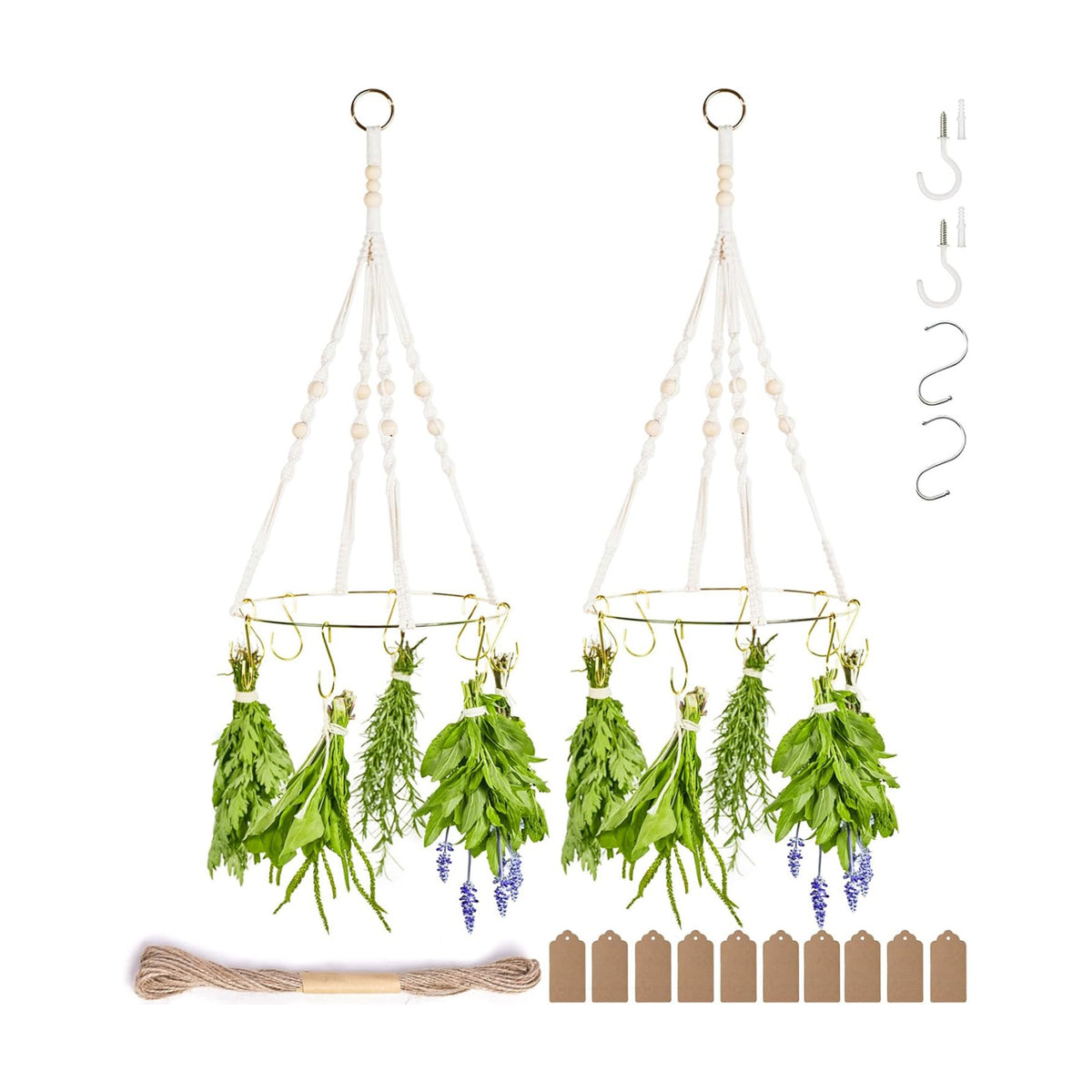 2pack Herb Drying Rack With 20pcs Golden Herb Dryer Hooks, Golden Color
