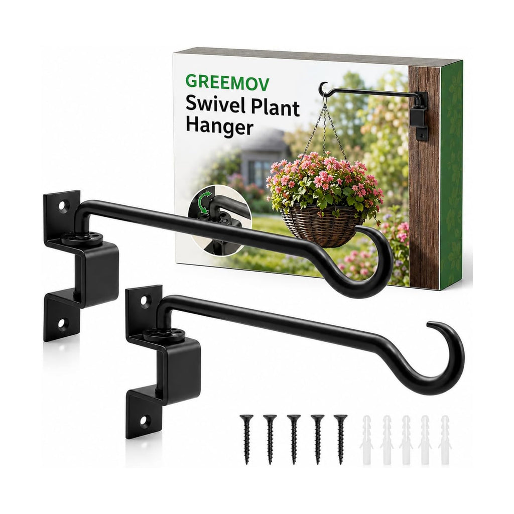 16 inch 2 Pack Swivel Plant Hangers Outdoor Heavy Duty - Black Iron Plant Hanging Hook Bracket for Flowers Baskets Pots