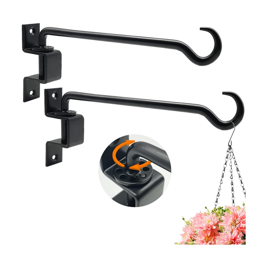 12 inch 2 Pack Swivel Plant Hangers Outdoor Heavy Duty - Black Iron Plant Hanging Hook Bracket for Flowers Baskets Pots