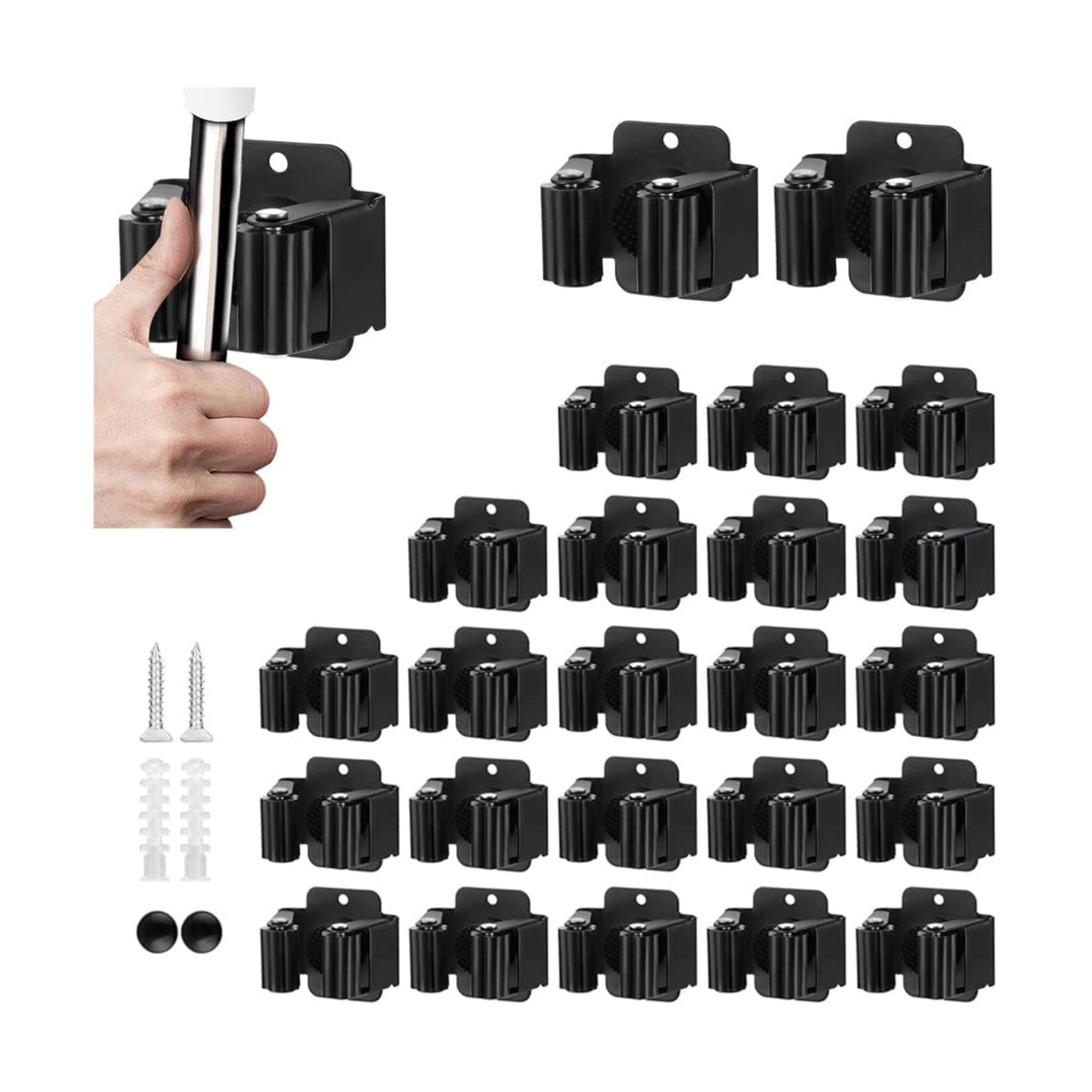 JAMEND CLXP 24PCS Broom and Mop Holder, Heavy Duty Garden Tool Organizer Rack Rake and Shovel Handle, Stainless Steel