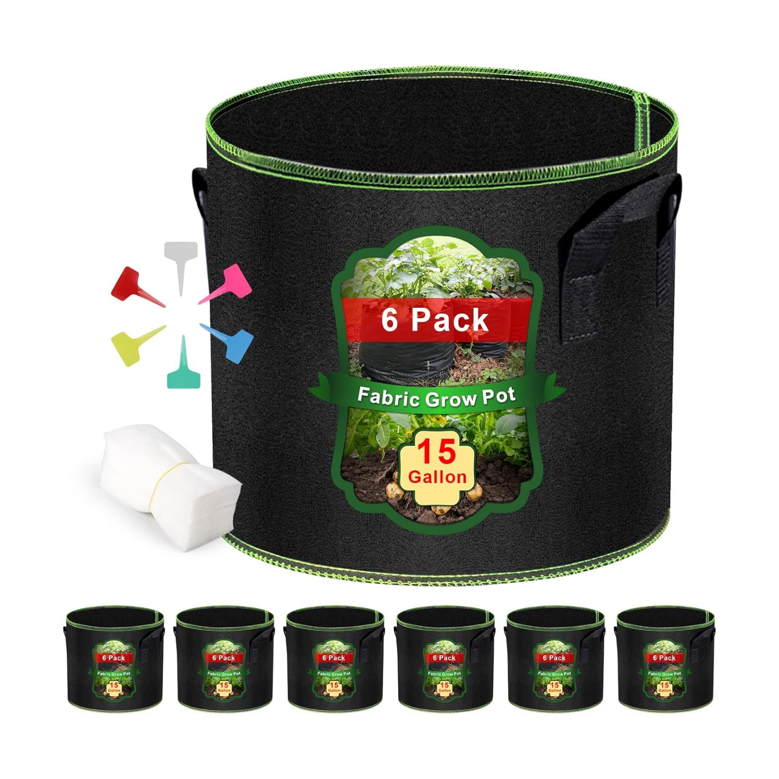 MEKOLIFE 6Pack 15 Gallon Grow Bags, Thick Nonwoven Fabric Pots with Handles | Vegetable Garden Plant Bags with Plant