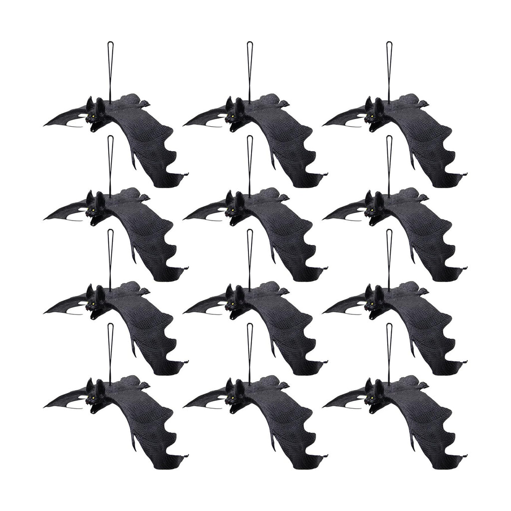 ATDAWN Halloween Hanging Bats, Rubber Bats, Realistic Looking Spooky Bats, Flying Bats Halloween Decoration, 12 Pack