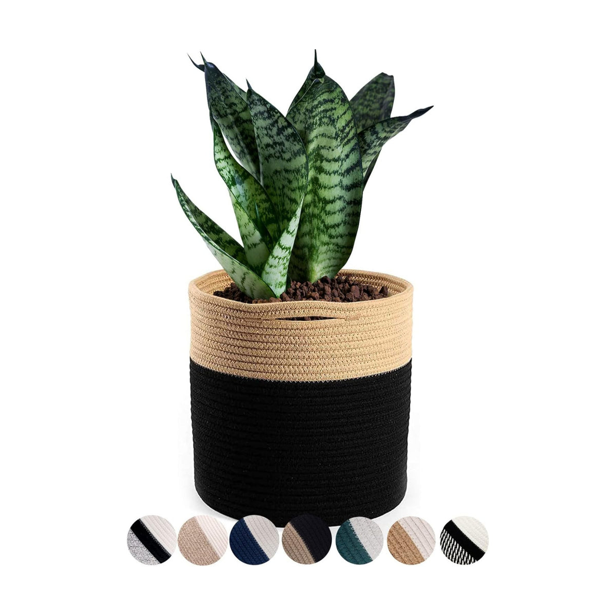 Woven Cotton Rope Plant Basket for 10-11" Pot Organizer Black&Brown