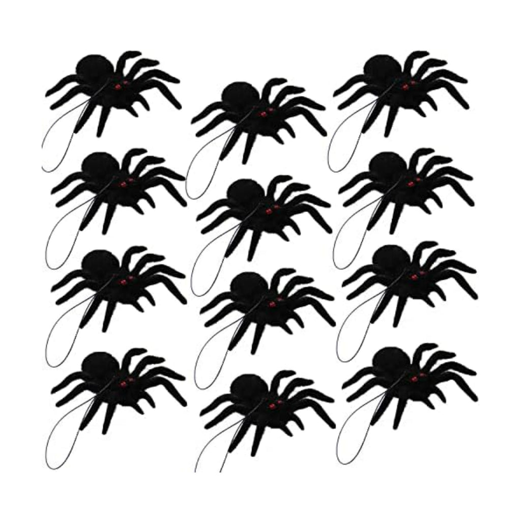 Halloween Hanging Spiders - Realistic Hairy Decorations for Party and Haunted House, 12 Pack