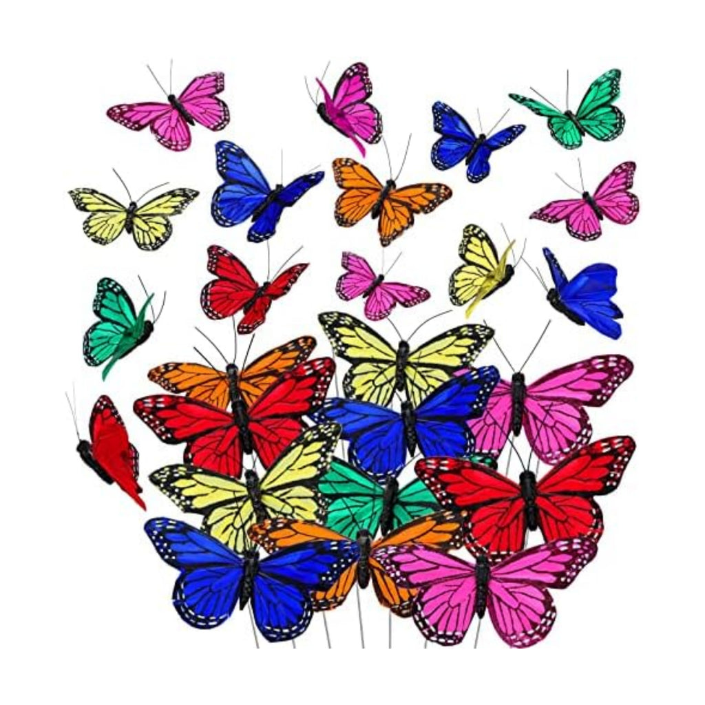 Giegxin 24 Pcs Monarch Butterfly Picks Artificial with Wire,Bright Colors
