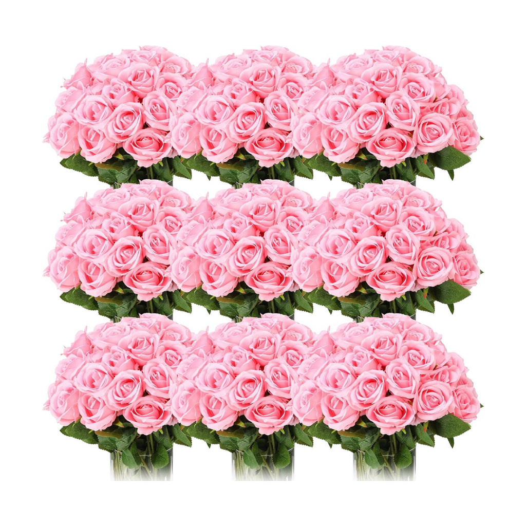 Jexine 100 Pcs Artificial Roses Flowers Bulk, Pink