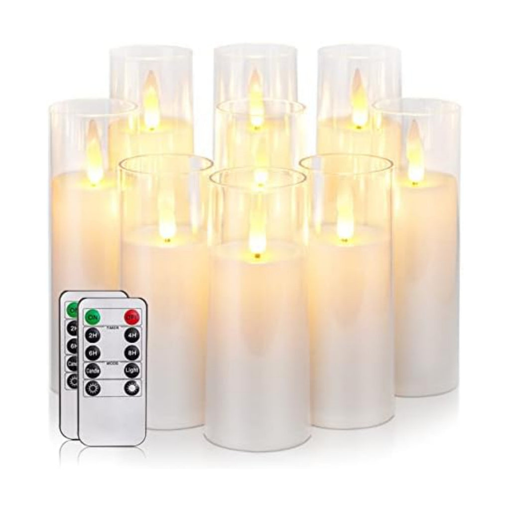 Homemory Pure White Acrylic Flameless Candles, LED Candles, Battery Operated Candles with Remote Control and Timer, Fake Electric Candle, Wedding, Home Decor, Set of 9