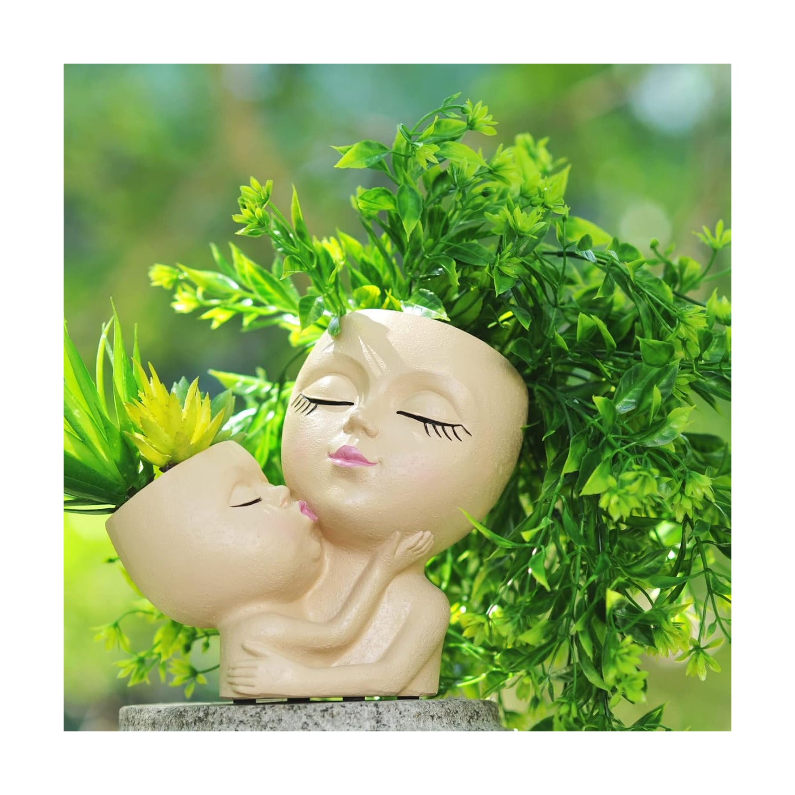 Head Planter Mother and Child Cute Face Planter Pots Head Resin Flower Pots for Indoor Plants with Drainage