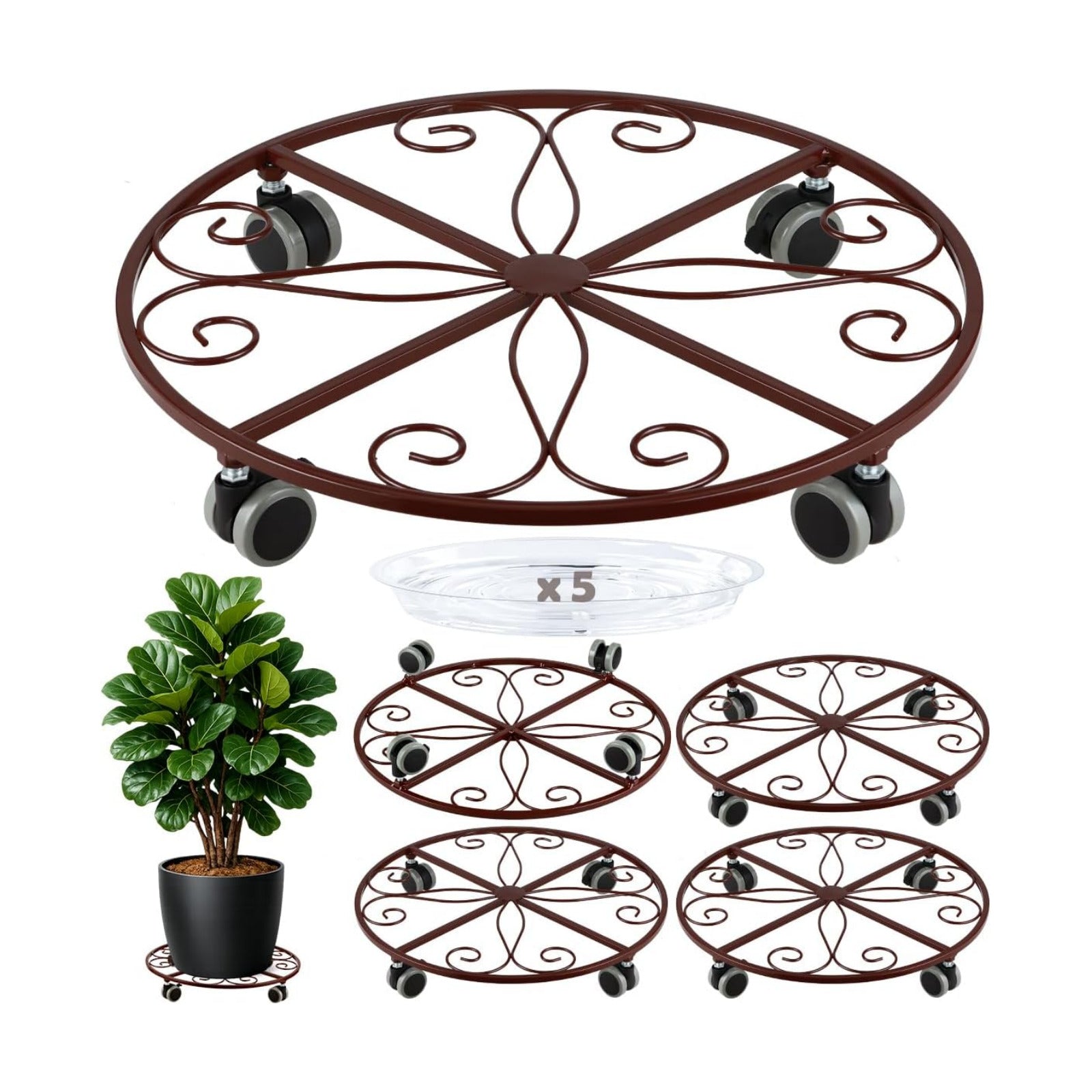 5 Pack Plant Caddy with Wheels Heavy Duty 16 Inch Large Metal Plant Stand with Wheels Plant dolly Rolling Plant Stand
