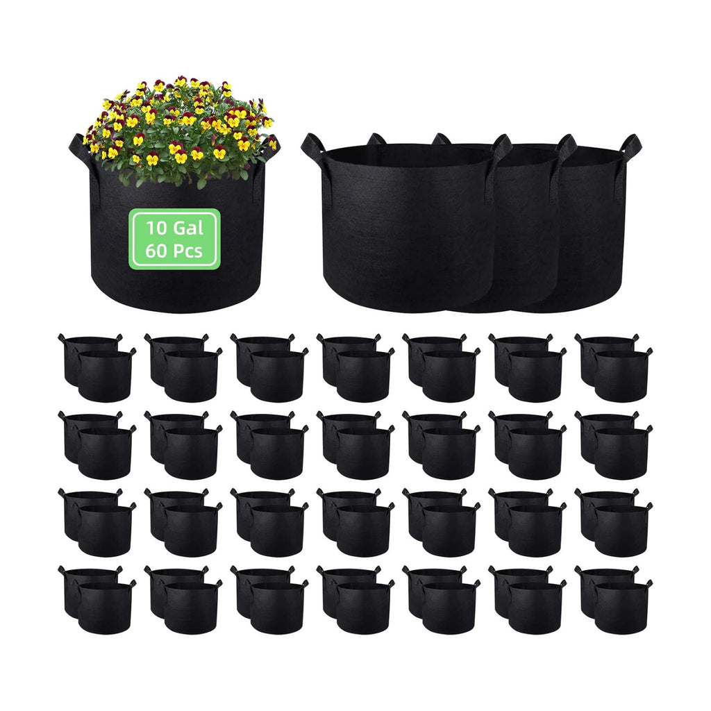 10 Gallon Garden Grow Bags, 60 Pack 10 Gal Planter Fabric Pot, Nonwoven Grow Bags Heavy Duty Aeration Fabric Pots with