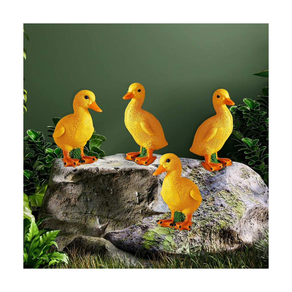 Lenwen 4 Pcs Resin Duck Figures Ducks Statue Duckling Outdoor Garden Statues for Patio Lawn Outdoor Yard Pond