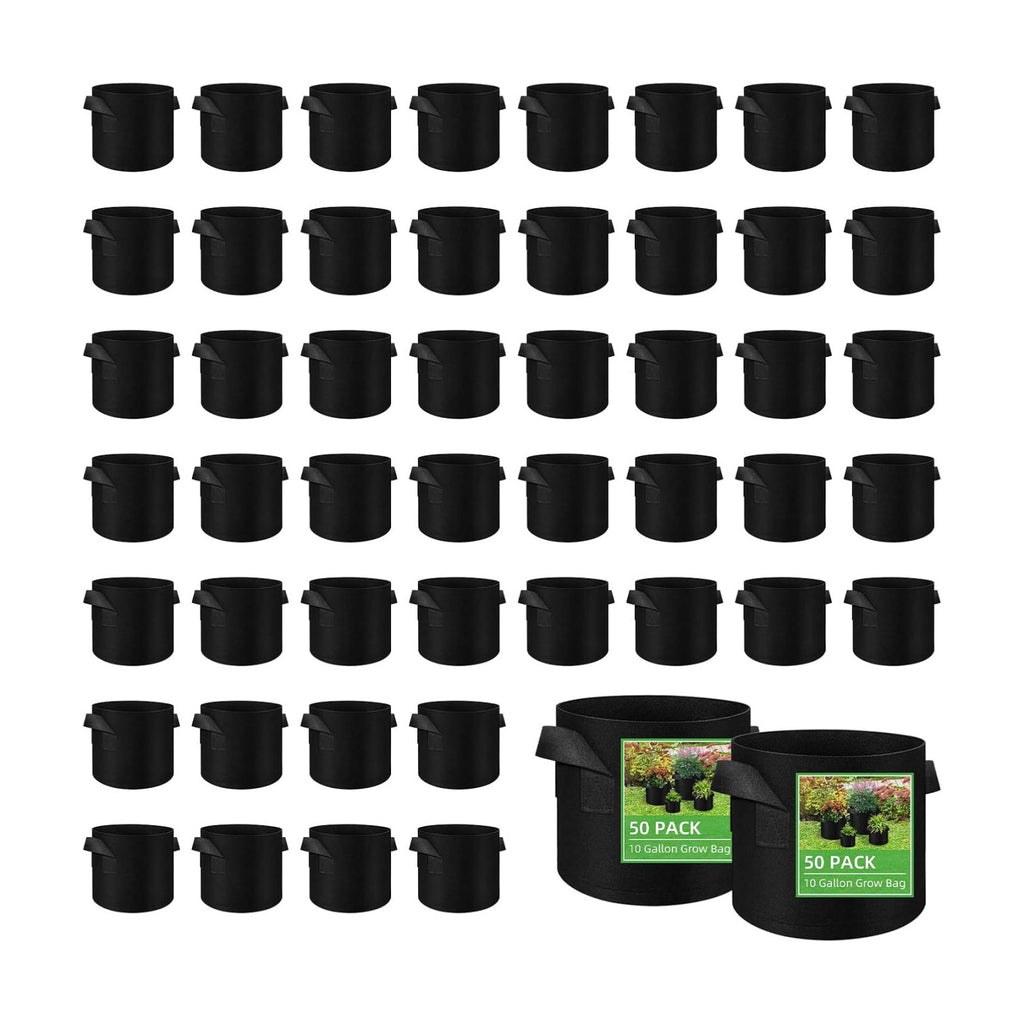 50 Pack 10 Gallon Plant Grow Bags, Breathable Felt Non-Woven Aeration Fabric Plant Grow Pots, Garden Planting