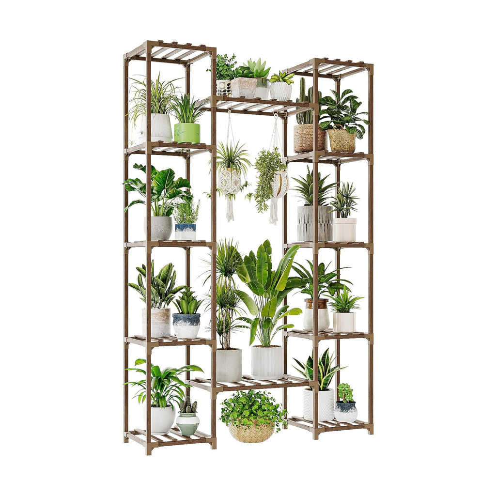Bamworld Plant Stand Indoor Outdoor 12 Tier Tall Large Wood Plant Shelf | Widened Multi Tier Flower Stands Garden