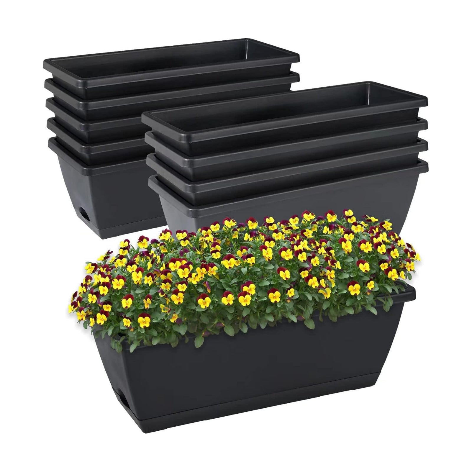 CHUKEMAOYI Window Box Planter, 10 Pack Plastic Vegetable Flower Planters Boxes 17 Inches Rectangular Flower Pots with