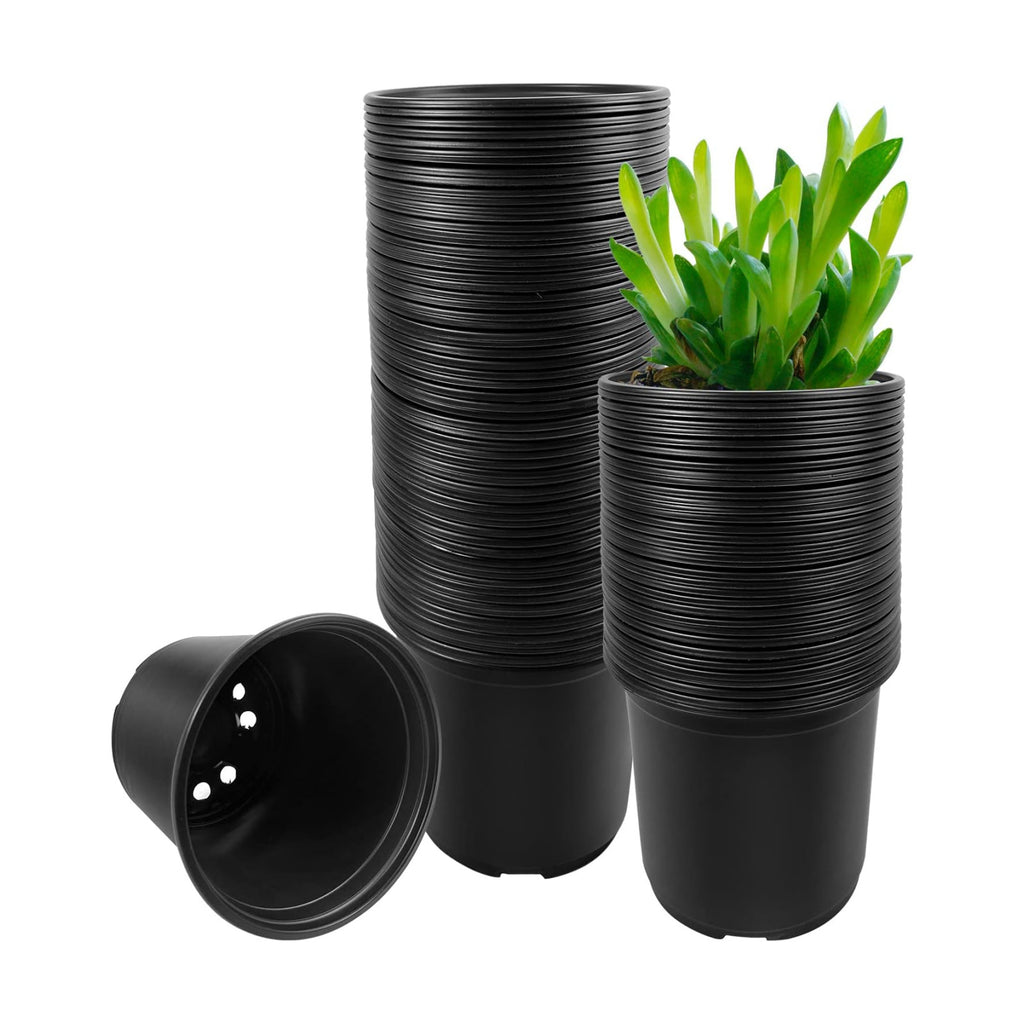 RAOOKIF 100 Pack Nursery Pots, 6 Inch Plastic Plant Pots with Drainage Holes, Black Garden Flower Pots for Transplanting, Succulents, Cuttings, Seedlings (6inch,100pcs)