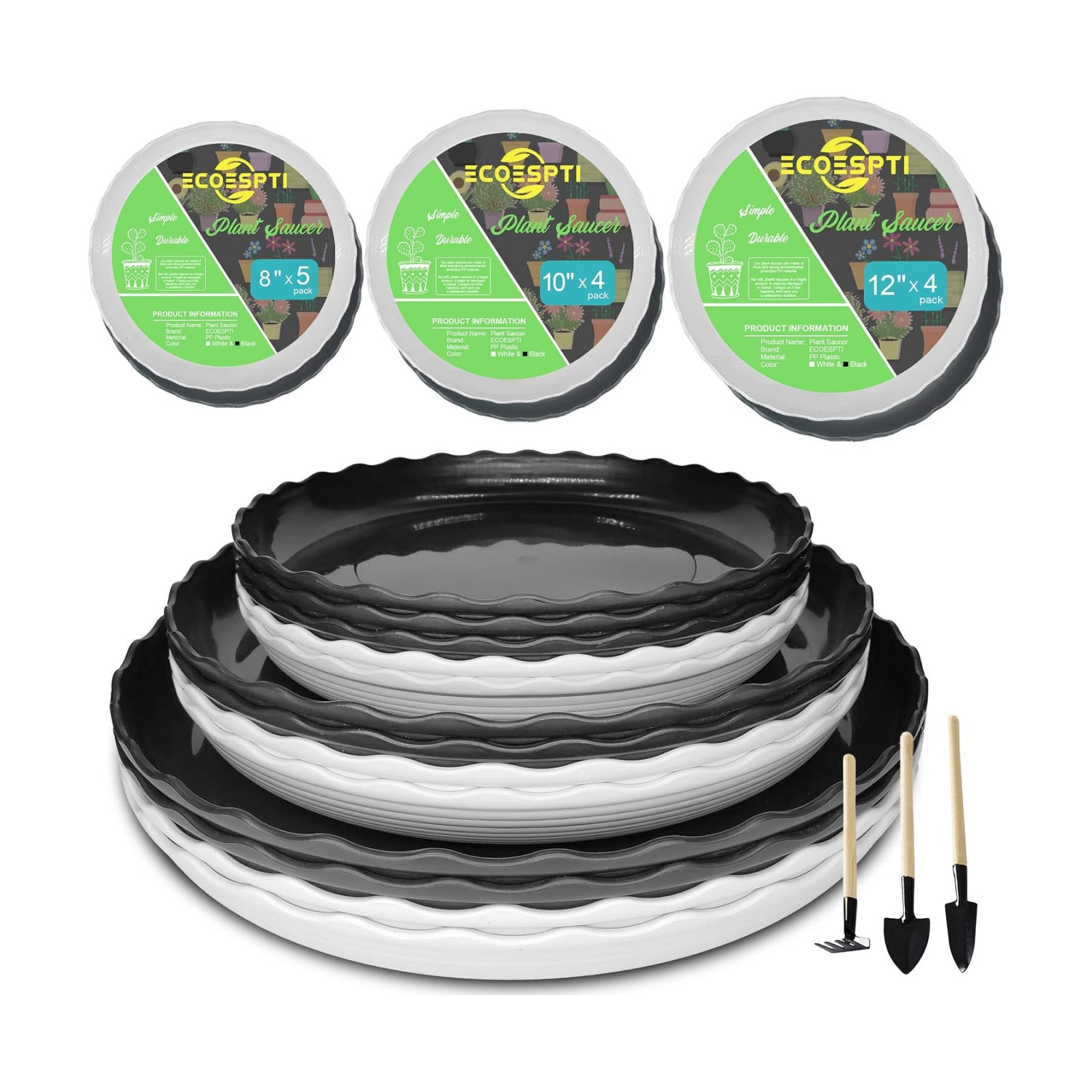 13 Pack Plant Saucer, 8 10 12 Inch Durable Plastic Plant Trays for Pots, White & Black Round Plant Pot Saucers, Drip