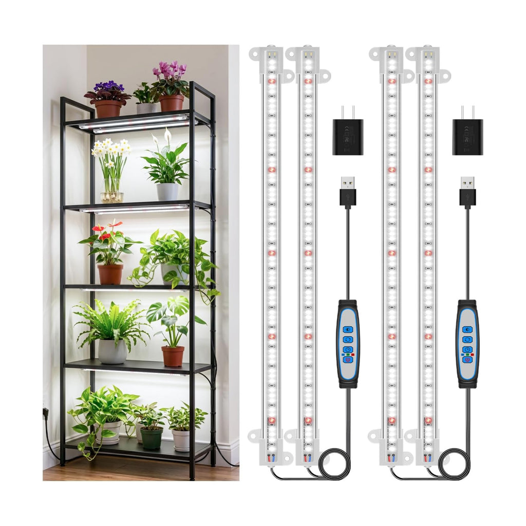 Wiaxulay 16in Plant Grow Light Strip, Full Spectrum for Indoor Plants 5V/2A | 120 LEDs 2 Bars 2 Pack, 6000K Growing