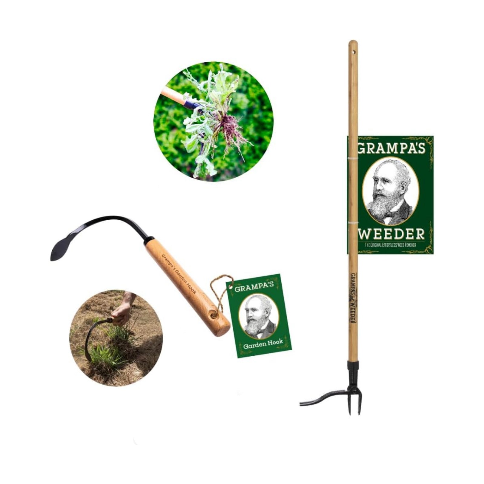 Grampa's Weeder + Grampa's Hand Hook - Original Weeder + Hand Cultivator | Heavy-Duty Steel • Breaks Up Hard Soil •