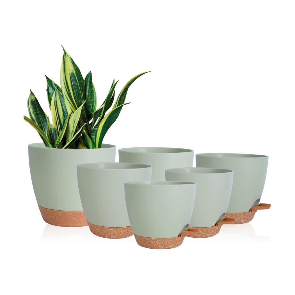 Vanslogreen Planters for Indoor Plants, 8/7/6.5/6/5.5/5 Inch Self Watering Planters with Drainage Hole, Plastic