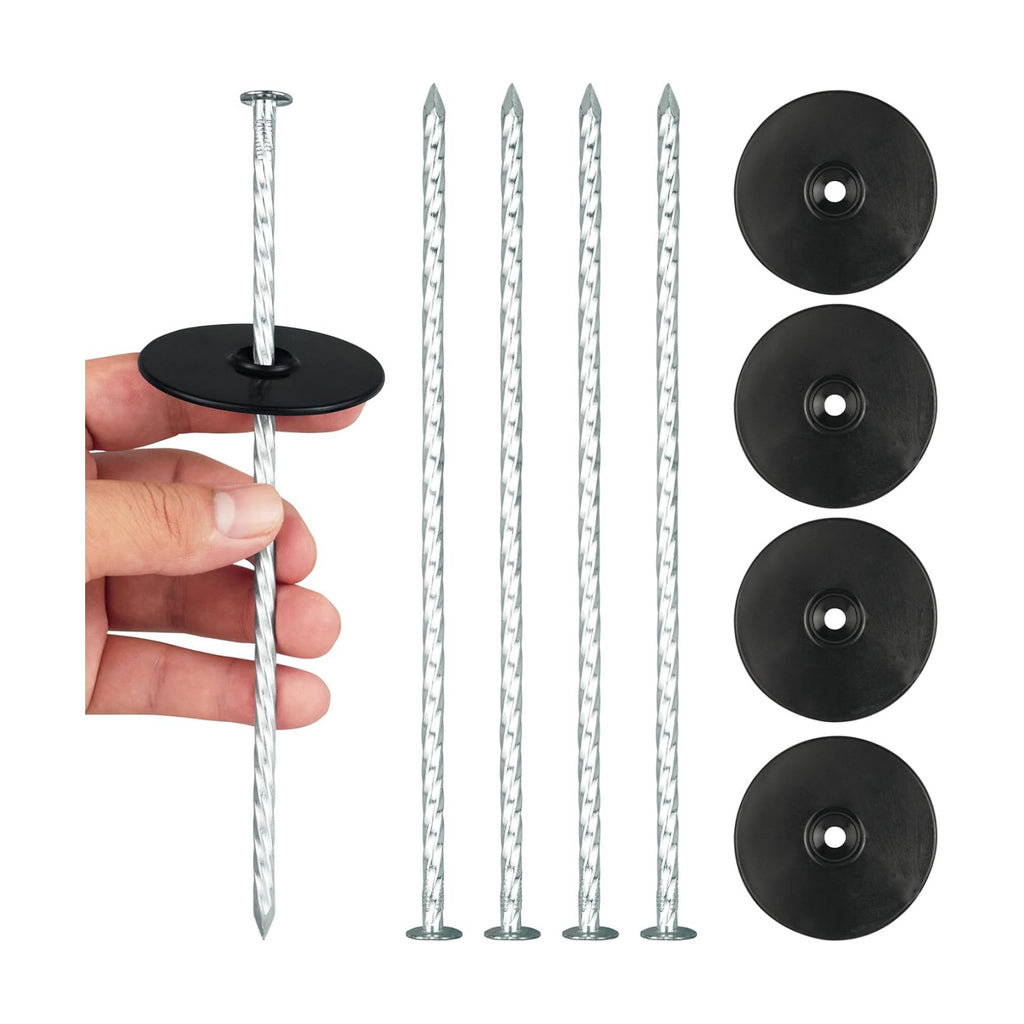 8 Inch Heavy Duty Landscape Stakes with Gasket Caps - 50 Sets Galvanized Spiral Garden Spikes Kit for Securing Weed