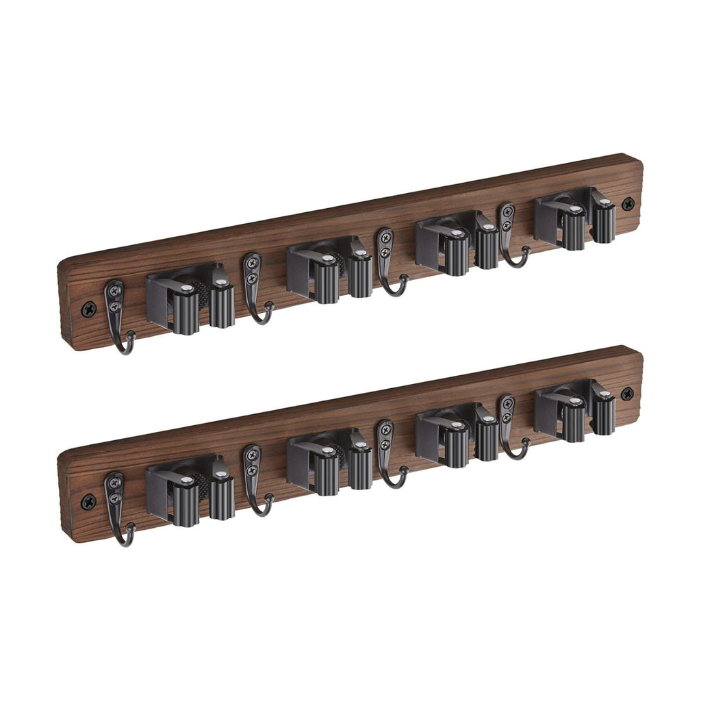 OUTNILI 2 Pack Mop Broom Holder Wall Mount - Wood Broom Mop Hanger - Wall Mounted Garden Tool Rack Organizer for Closet