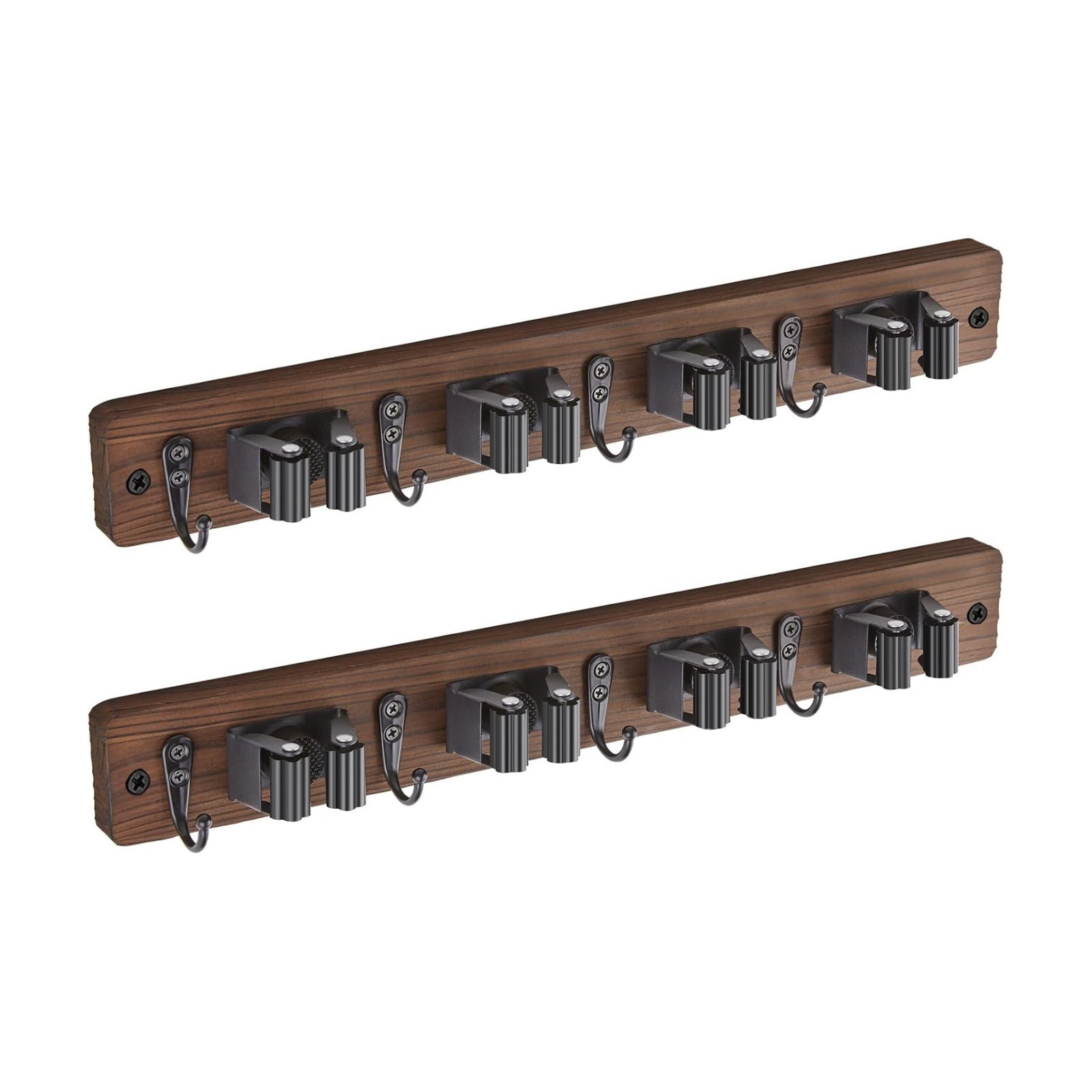 OUTNILI 2 Pack Mop Broom Holder Wall Mount - Wood Broom Mop Hanger - Wall Mounted Garden Tool Rack Organizer for Closet