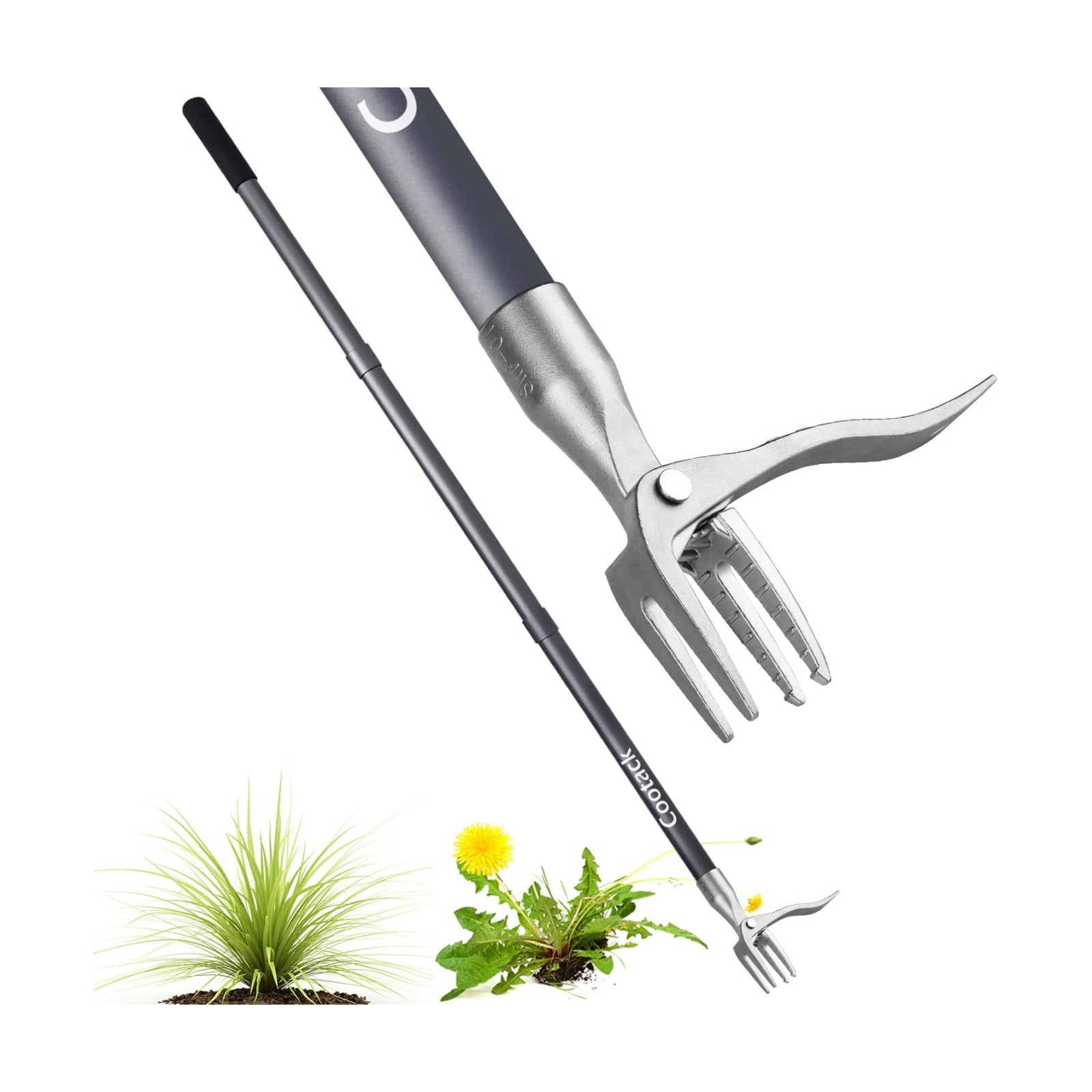 52'' Weed Puller with Long Handle Stand-up Hand Weeder Manual Weeding Tool with Stainless Steel Claw for