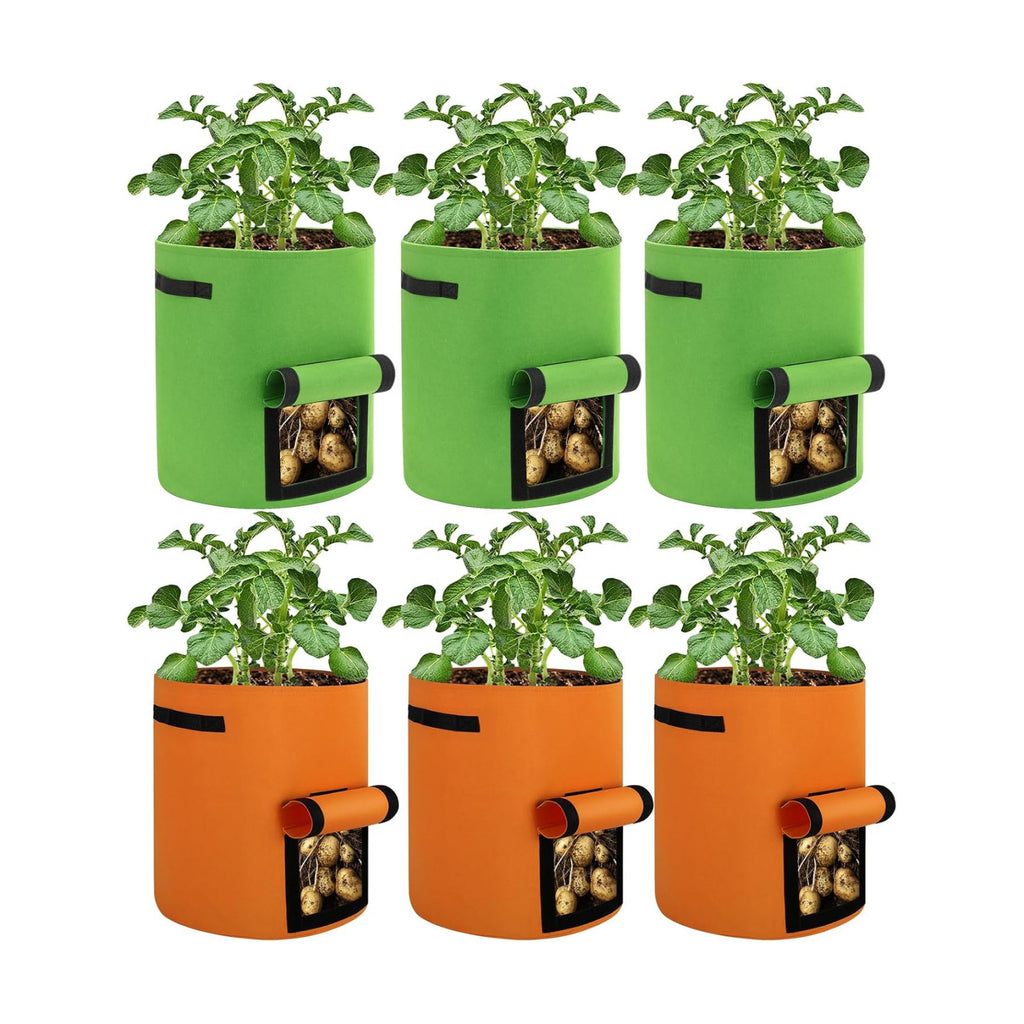 6 Pack Potato Grow Bags, 10 Gallon Planting Bags Large Fabric Pots with Flap Window Vegetable Planter Garden Pot Tall