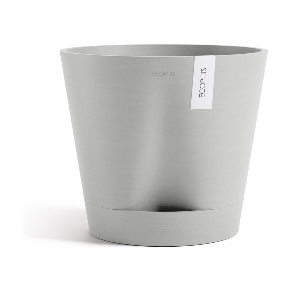 Ecopots Venice 2 Round Flower Planter with Water Reservoir, White Grey, 12" | Self-Watering, Modern Style, Durable