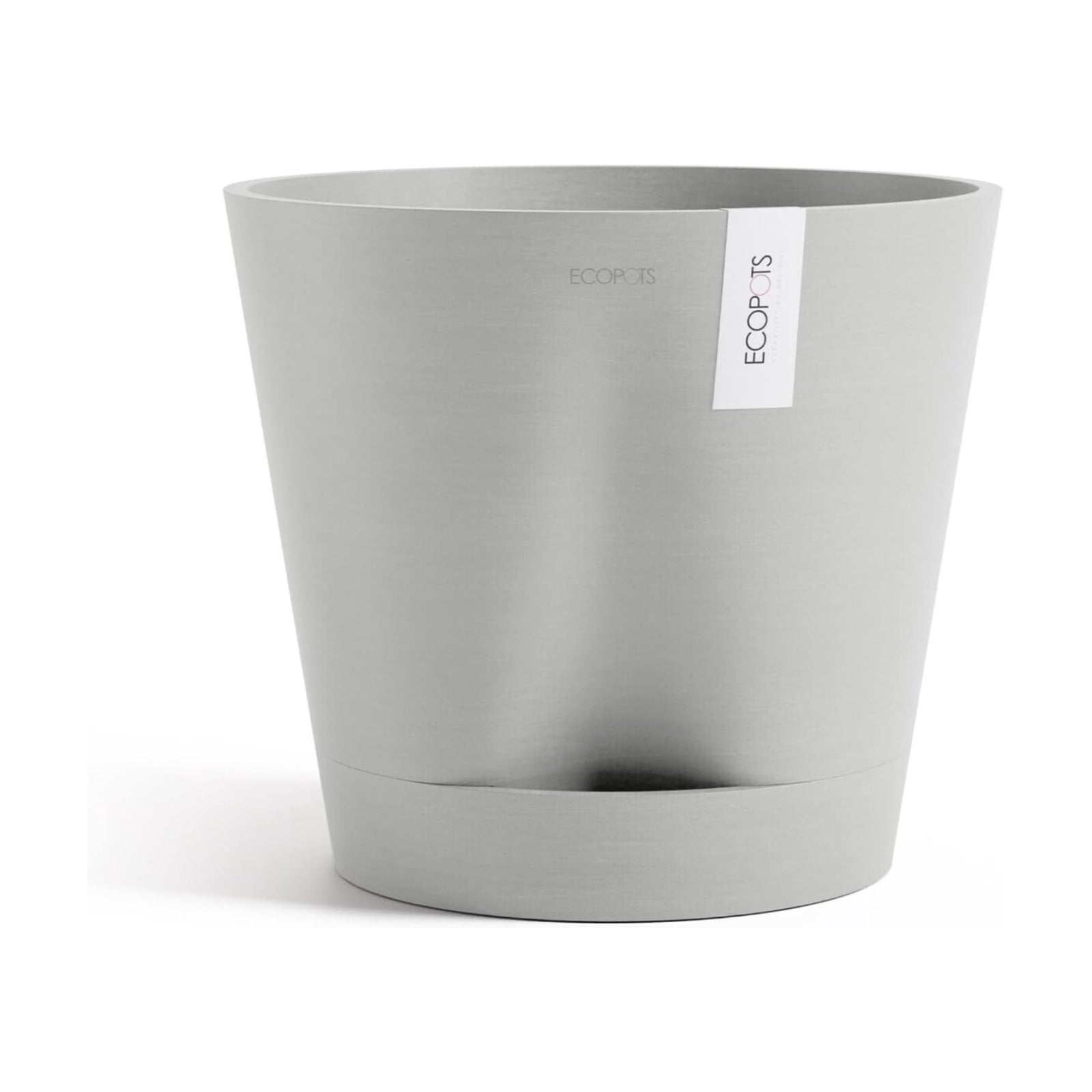 Ecopots Venice 2 Round Flower Planter with Water Reservoir, White Grey, 12" | Self-Watering, Modern Style, Durable