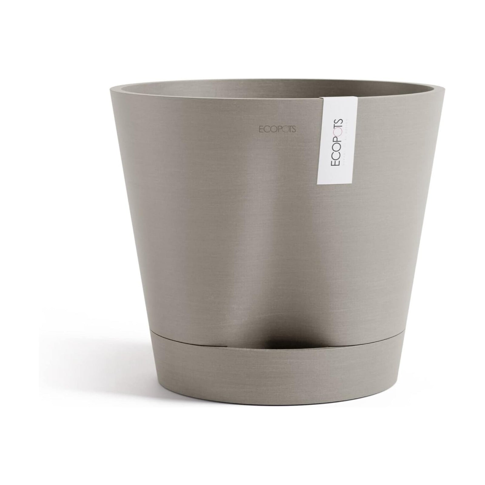 Ecopots Venice 2 Round Flower Planter with Water Reservoir, Taupe, 12" | Self-Watering, Modern Style, Durable